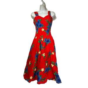 Royal Creations sweetheart neck Hawaiian red floral fit and flare Dress Size L